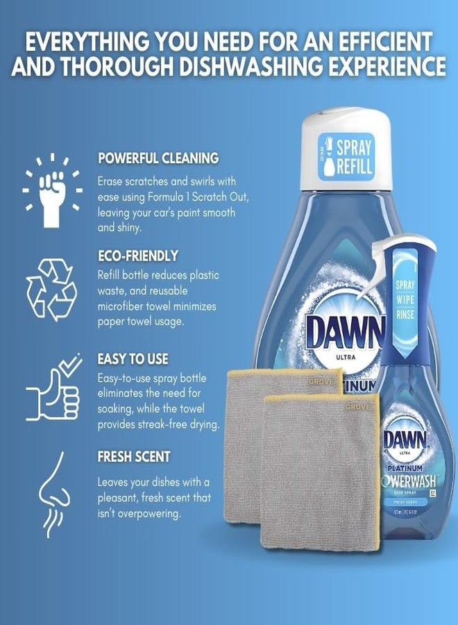 Dawn Platinum Powerwash Fresh Scent Liquid Dish Spray 16 oz + 16 oz Refill Bundle with Microfiber Cloth - Dish Soap - Powerwash for Dishes and Hard-to-Reach Items - (4 Items) - Image 2